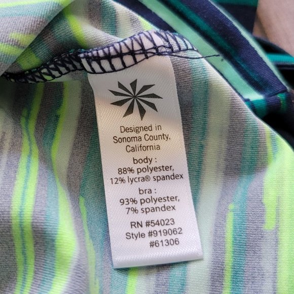 L Athleta Green Striped Sleeveless Exercise Tank with Drawstring Hem 959 - Picture 4 of 7